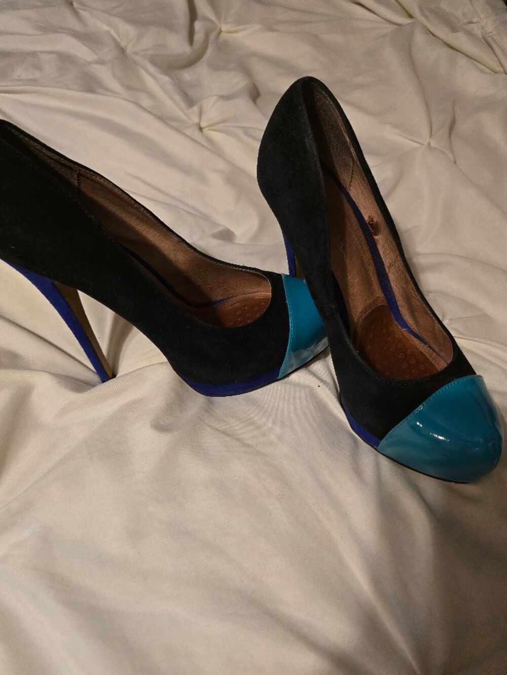 Aldo Suede Color block heels 5.5" black/blue/teal size 9